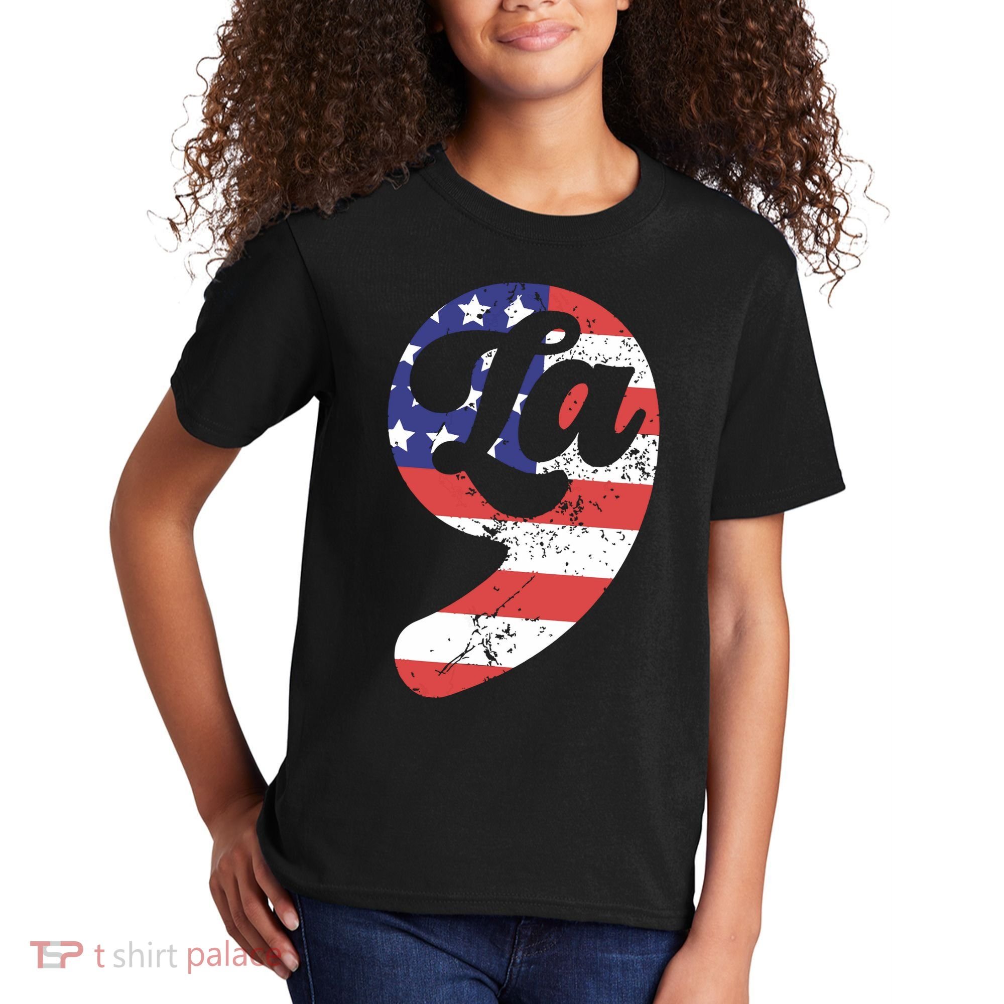 Comma La American Flag Kamala Harris Kids T-Shirt