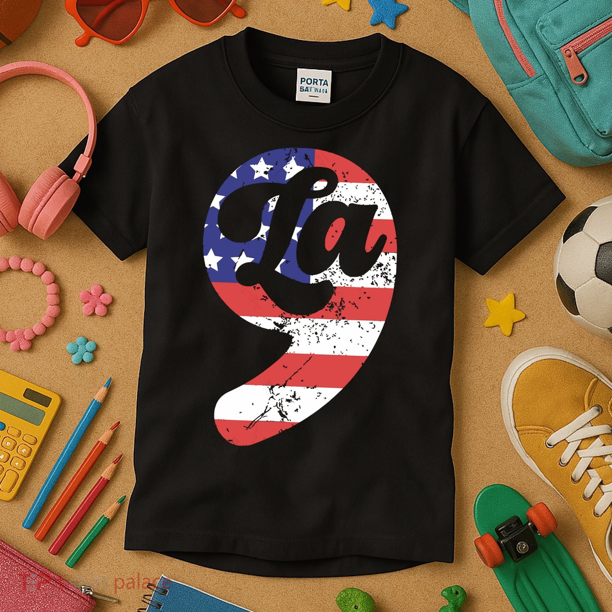 Comma La American Flag Kamala Harris Kids T-Shirt