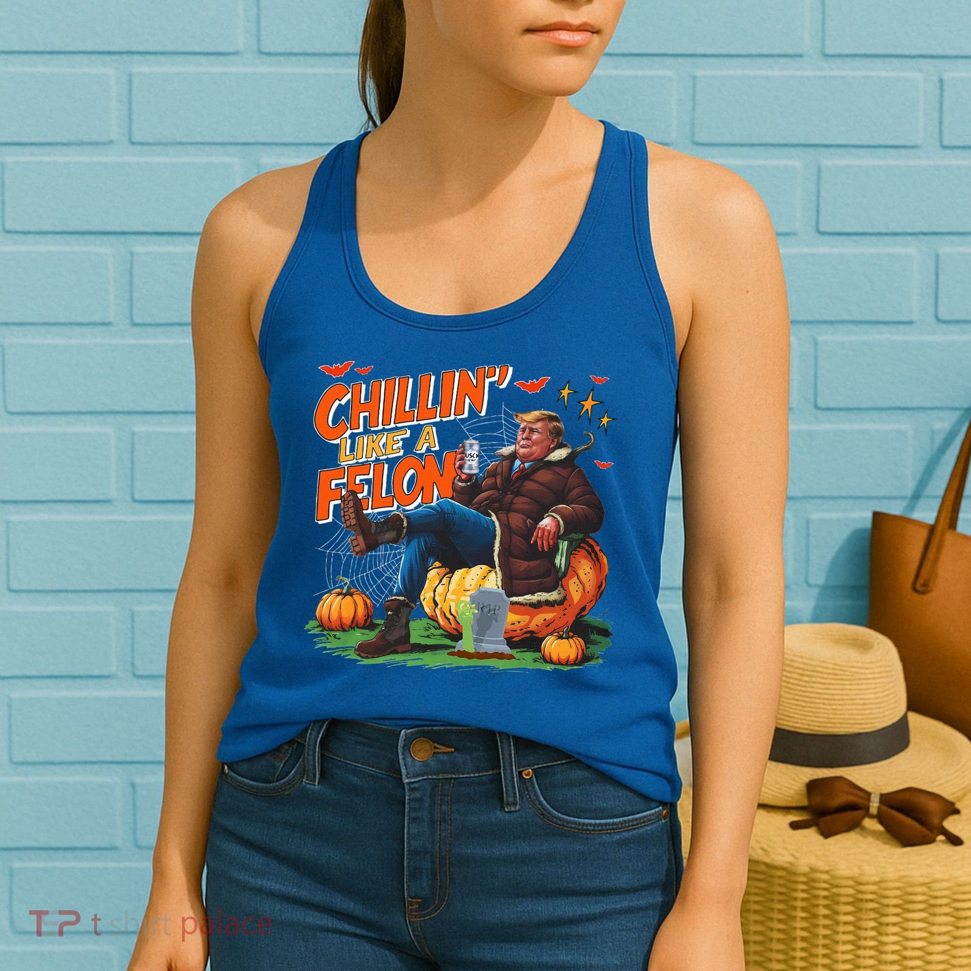 Chillin Like A Felon Donald Trump Buschlight Beer Halloween Women's Tank Top