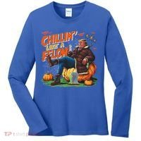 Chillin Like A Felon Donald Trump Buschlight Beer Halloween Women's Long Sleeve Shirt thumb 0