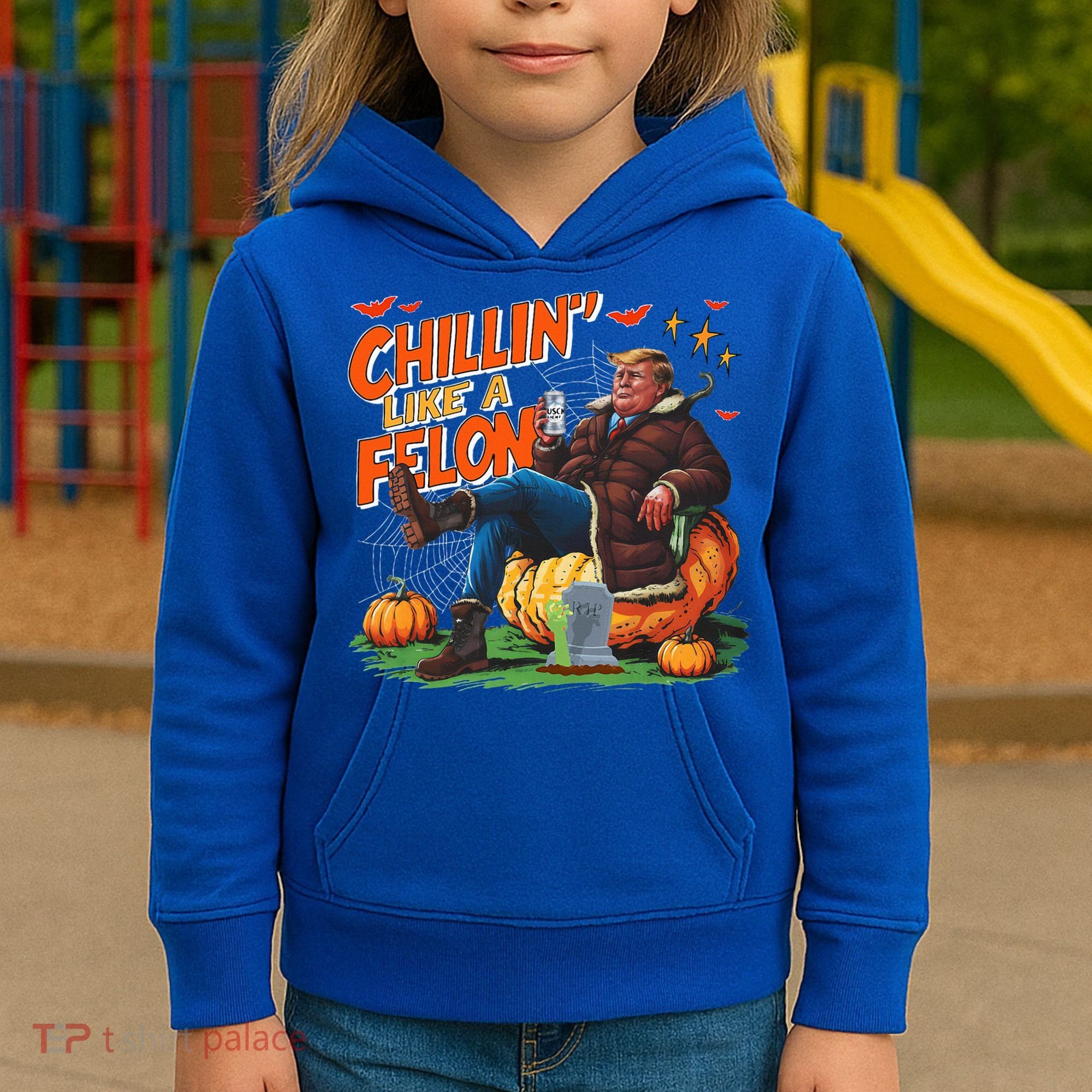 Chillin Like A Felon Donald Trump Buschlight Beer Halloween Kids Hoodie