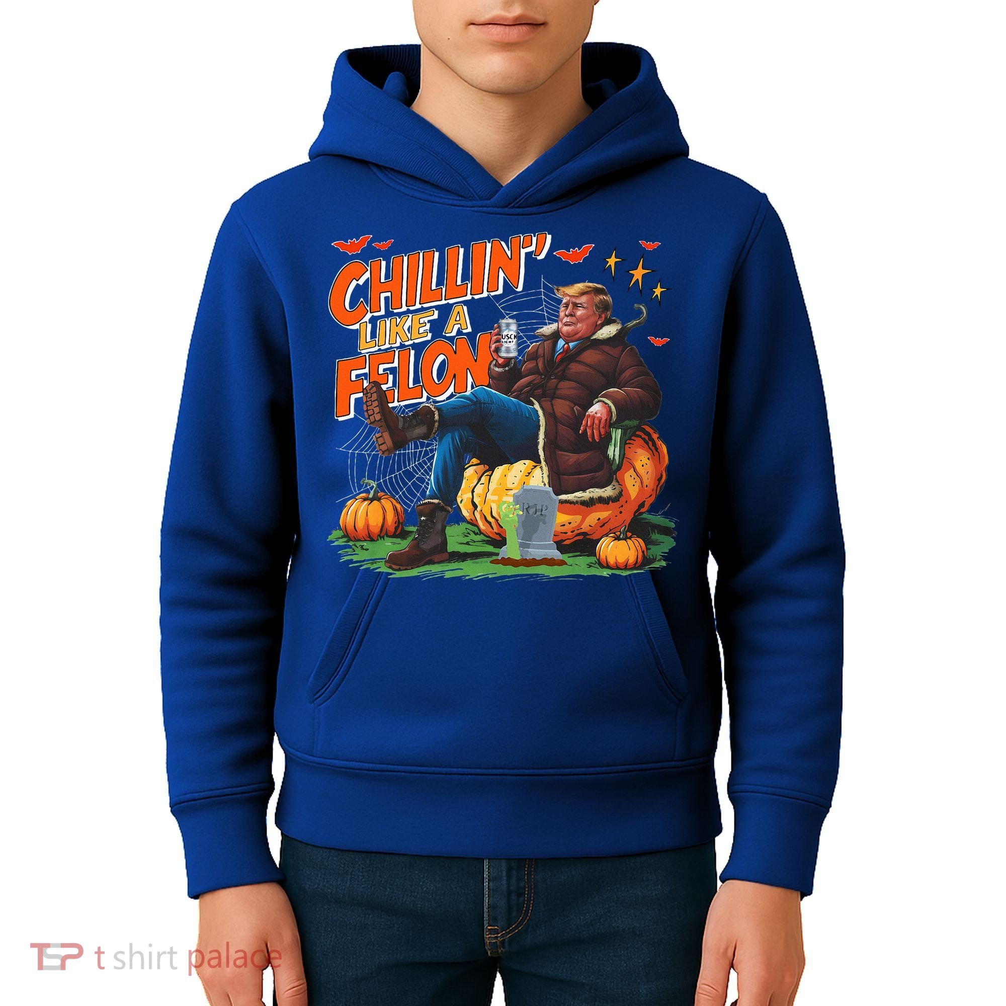 Chillin Like A Felon Donald Trump Buschlight Beer Halloween Kids Hoodie