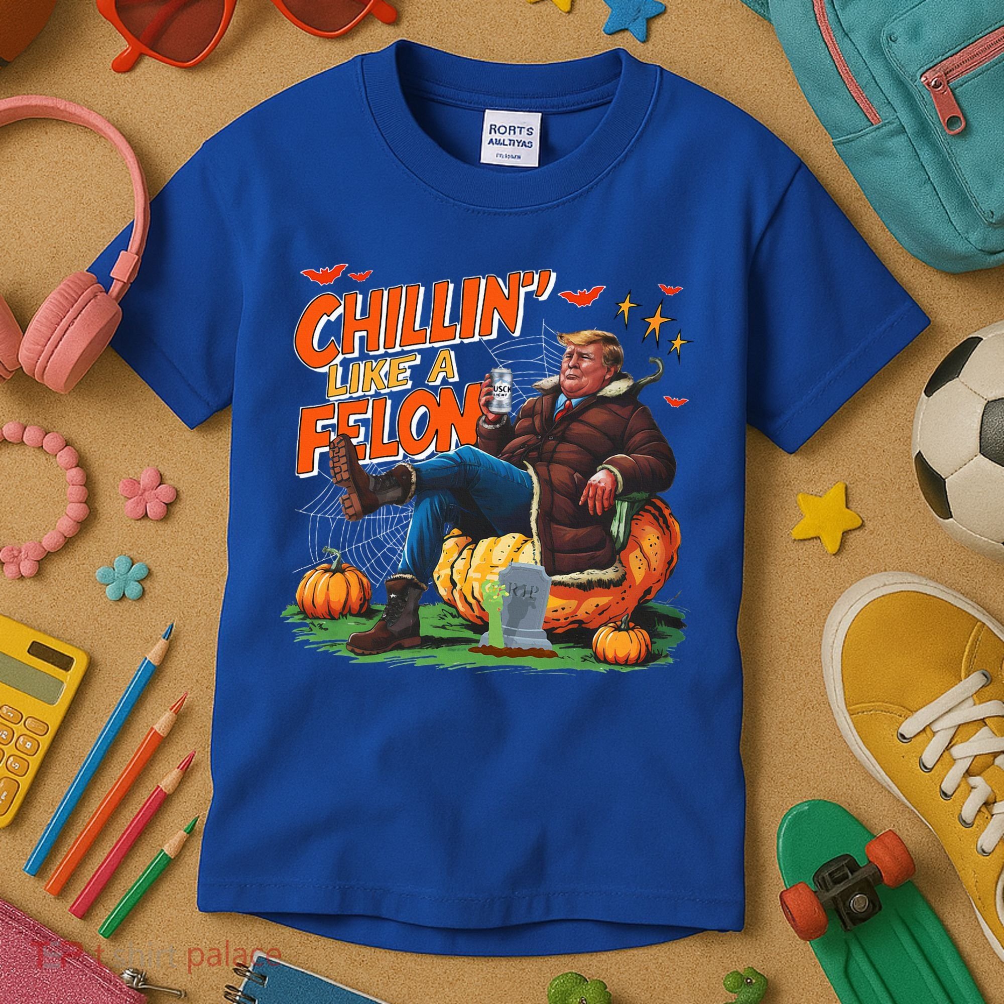 Chillin Like A Felon Donald Trump Buschlight Beer Halloween Kids T-Shirt
