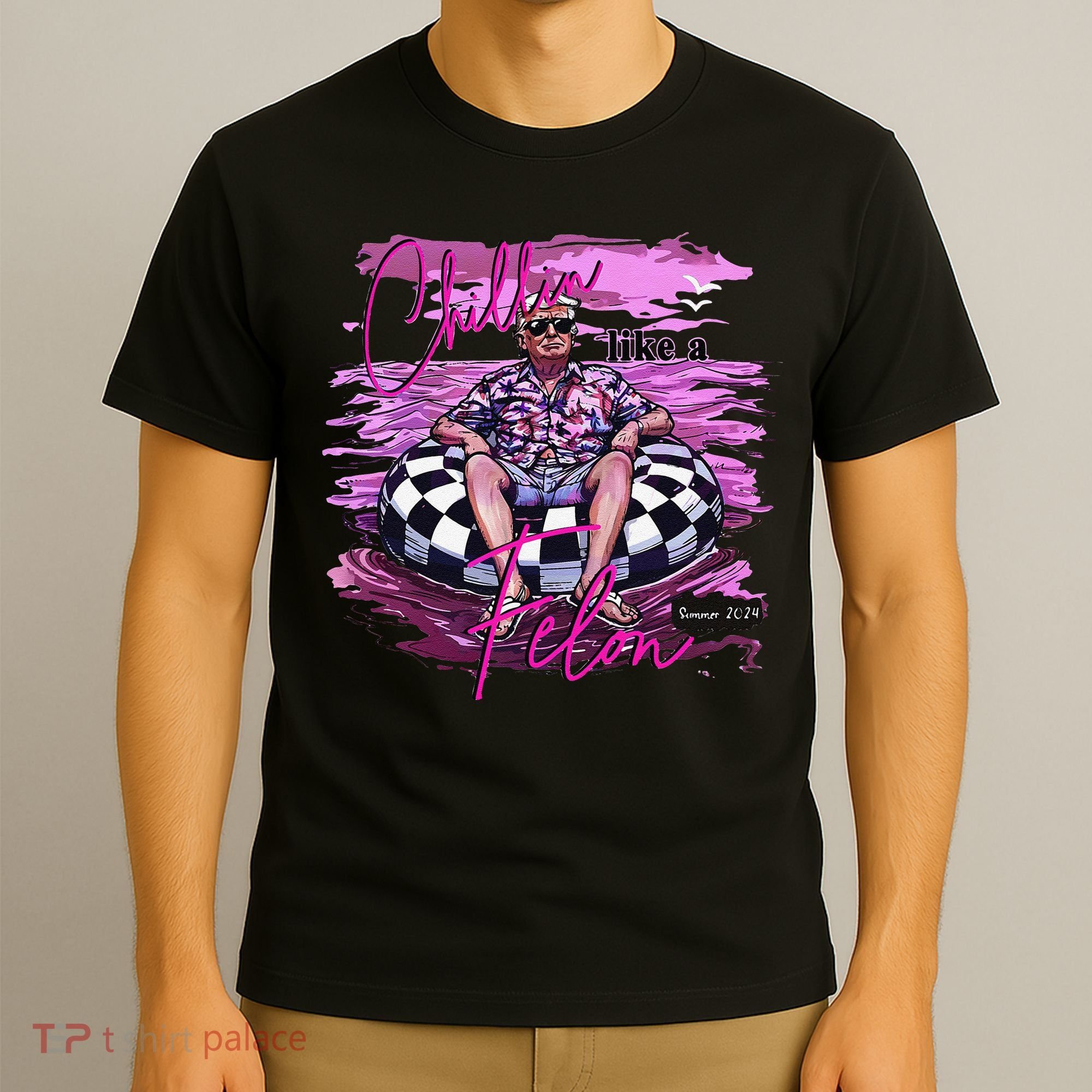 Chillin Like A Felon Retro Summer Pink Funny Trump 2024 Gift T-Shirt