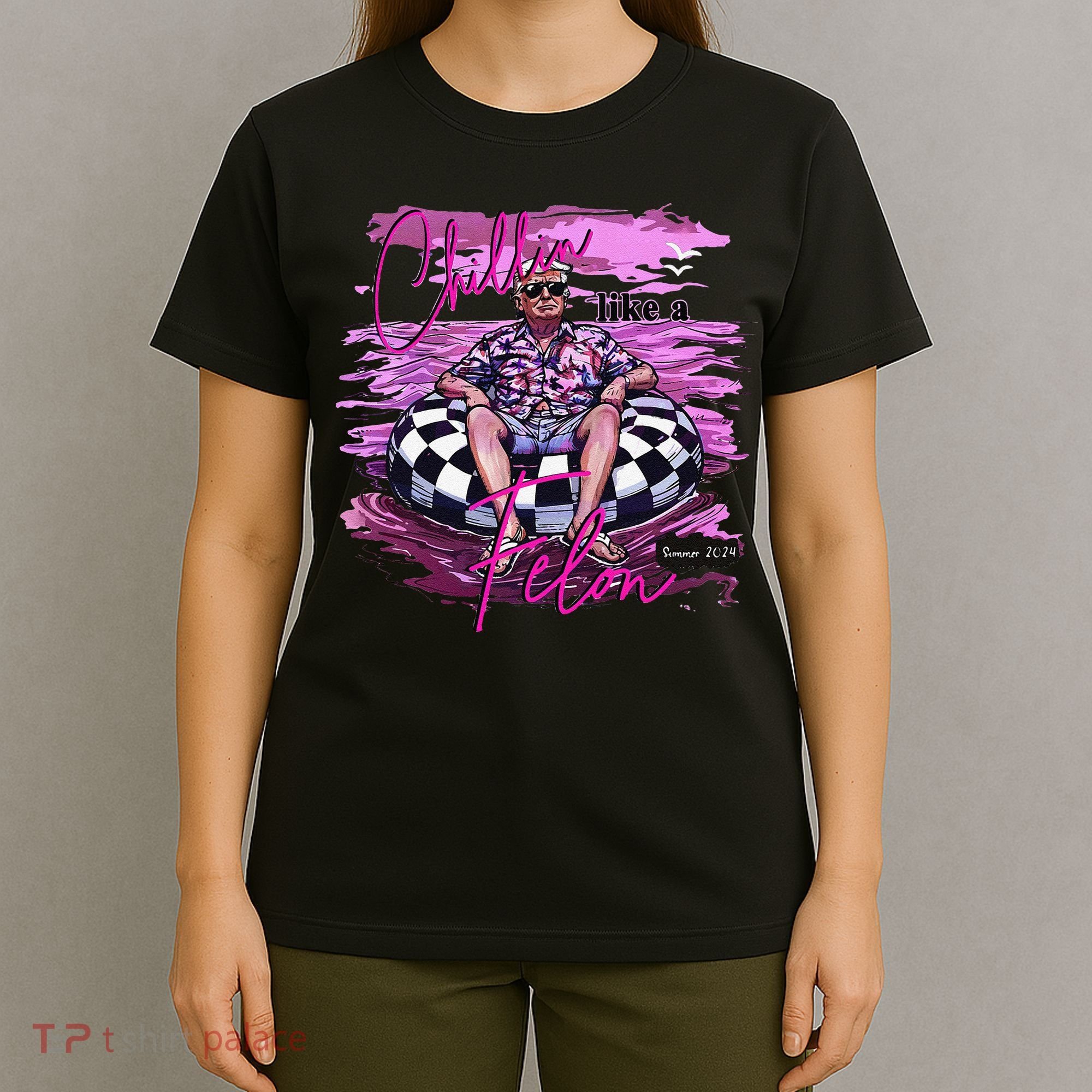 Chillin Like A Felon Retro Summer Pink Funny Trump 2024 Gift T-Shirt