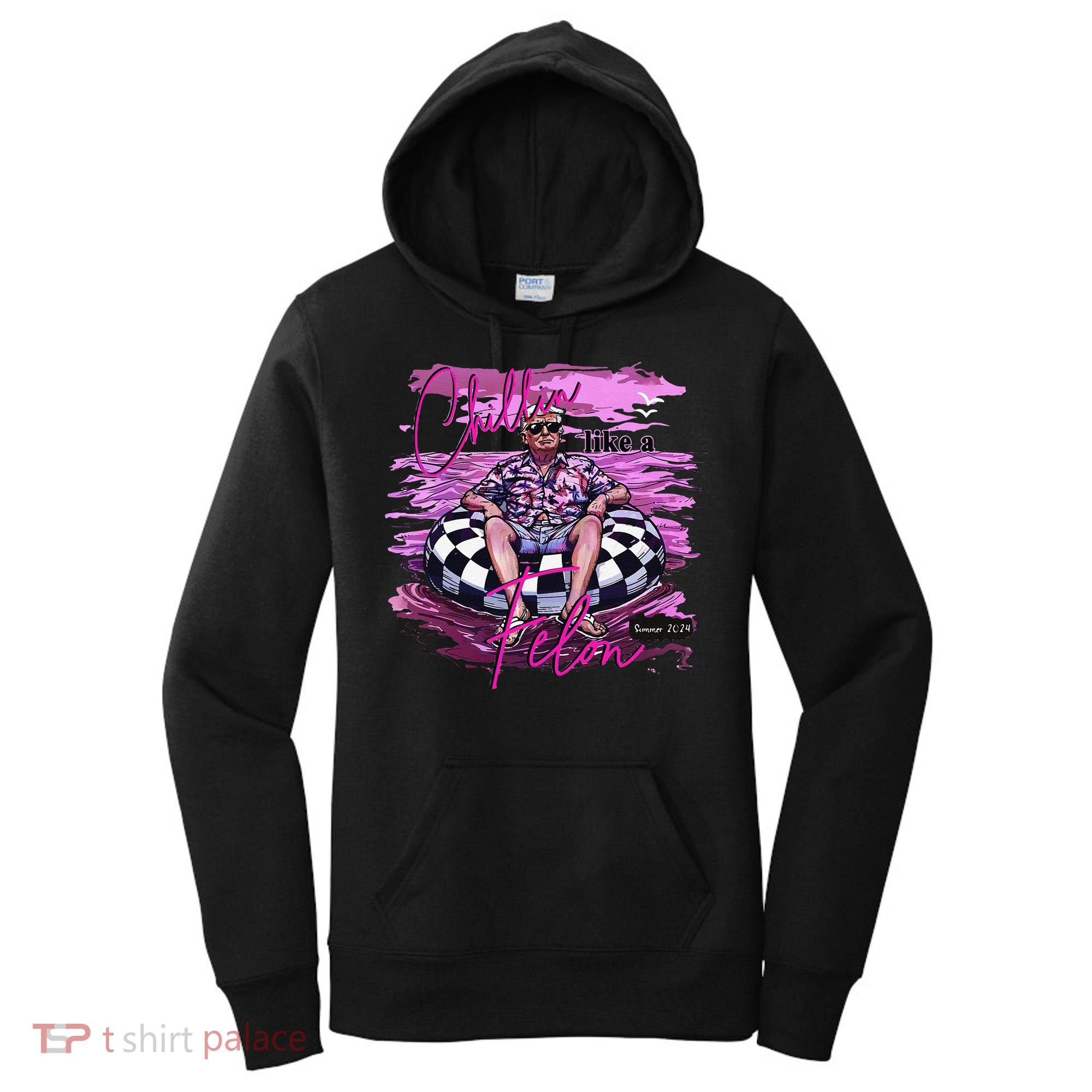 Chillin Like A Felon Retro Summer Pink Funny Trump 2024 Gift Women's Hoodie