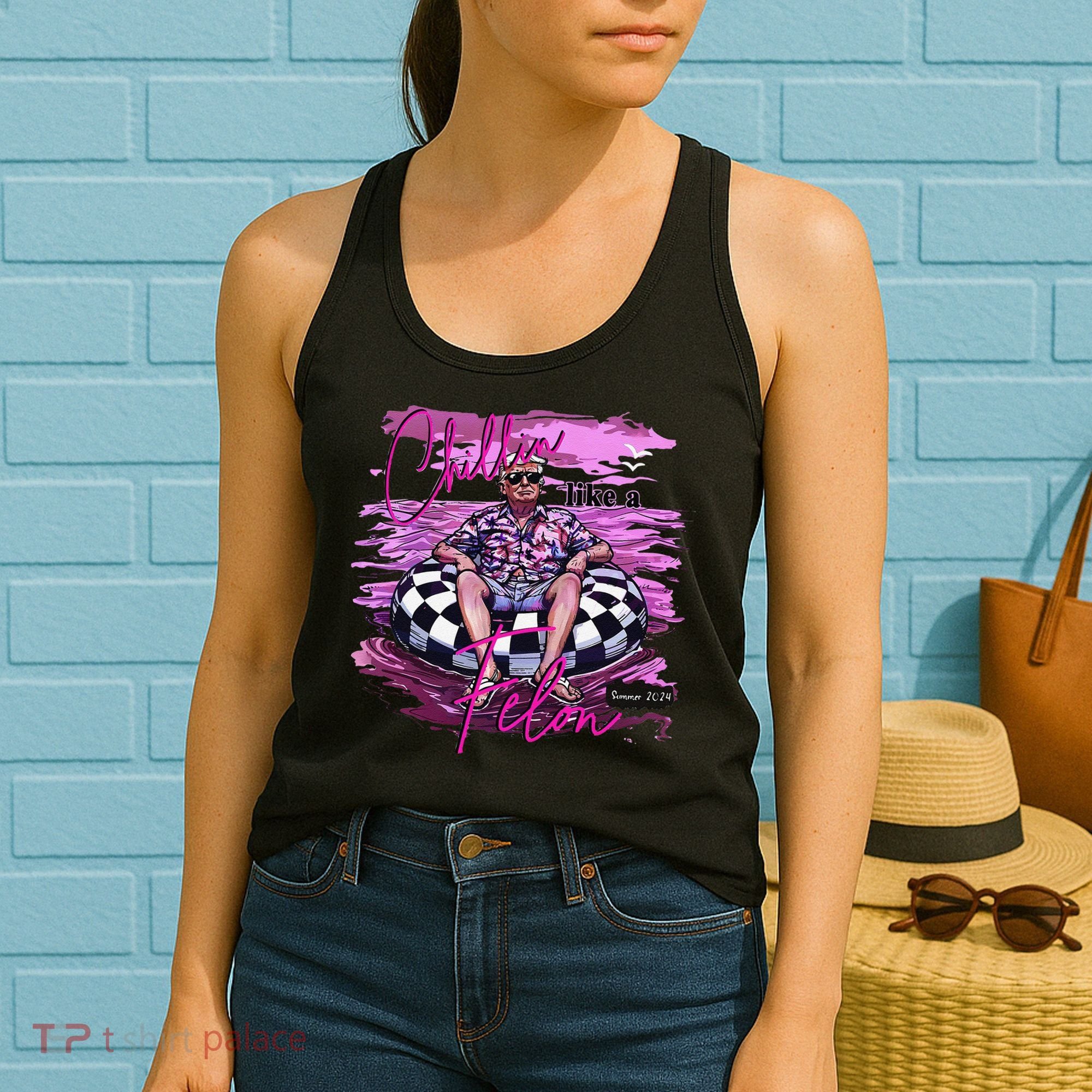 Chillin Like A Felon Retro Summer Pink Funny Trump 2024 Gift Women's Tank Top