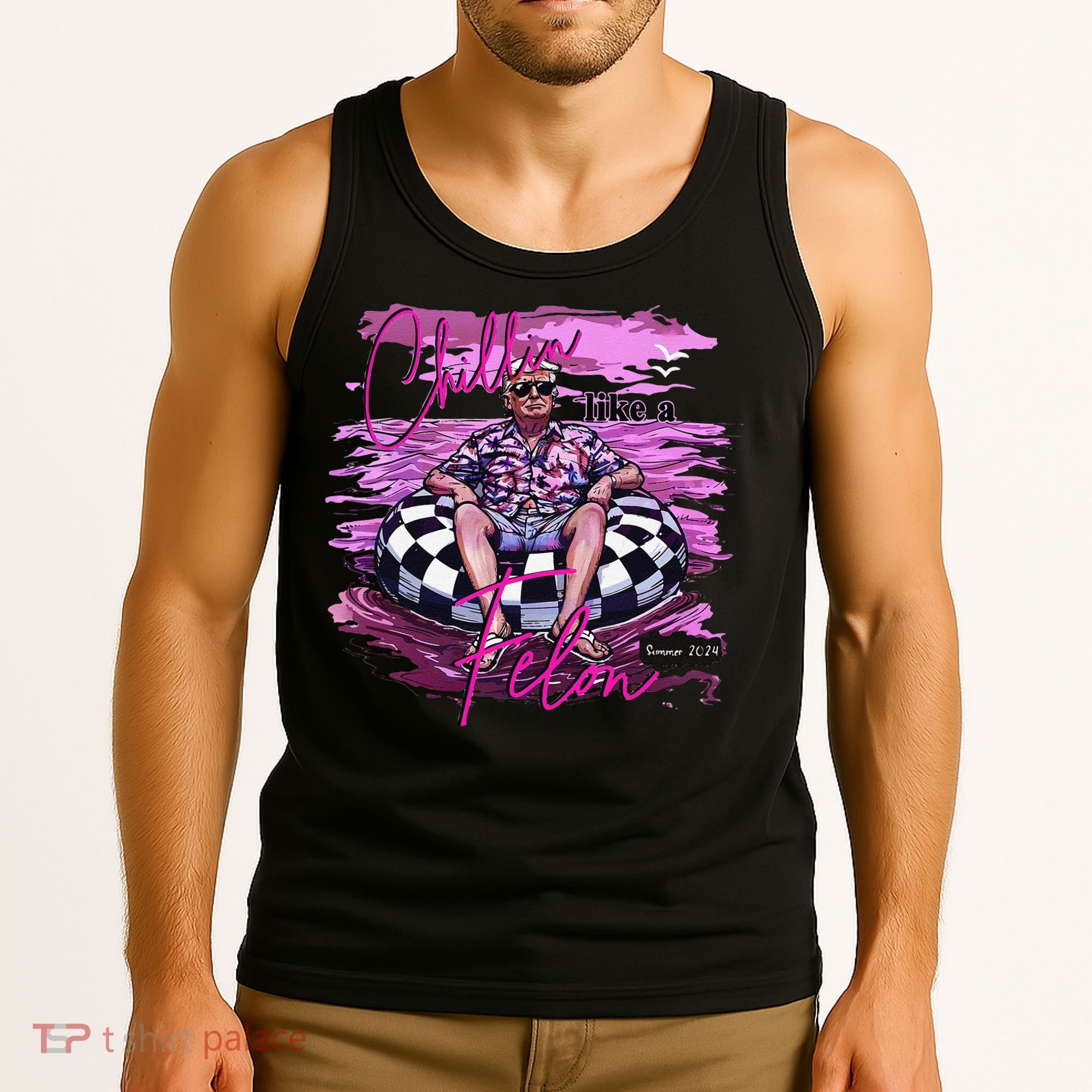 Chillin Like A Felon Retro Summer Pink Funny Trump 2024 Gift Tank Top