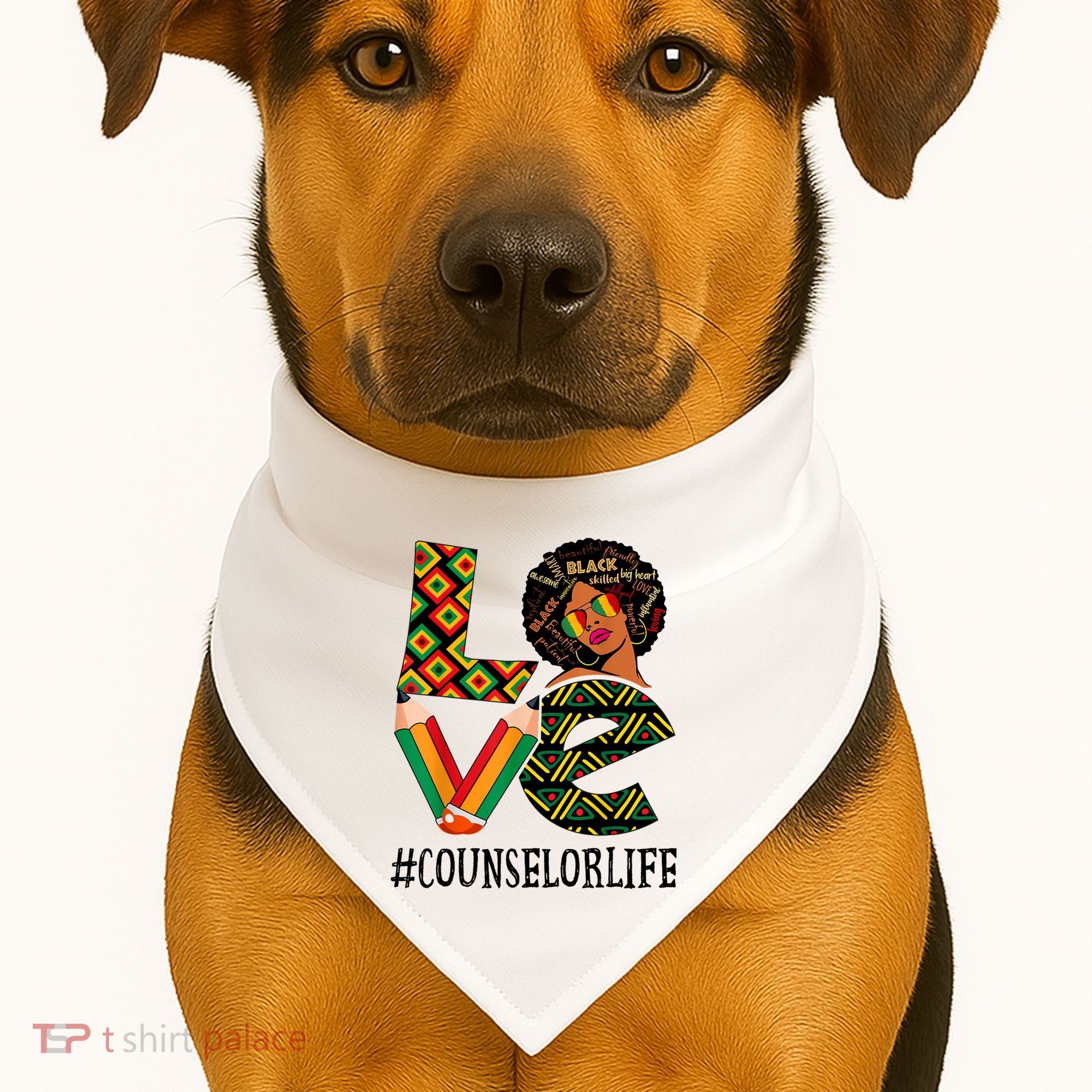 Counselor Love Afro African American Black History Month USA-Made Doggie Bandana