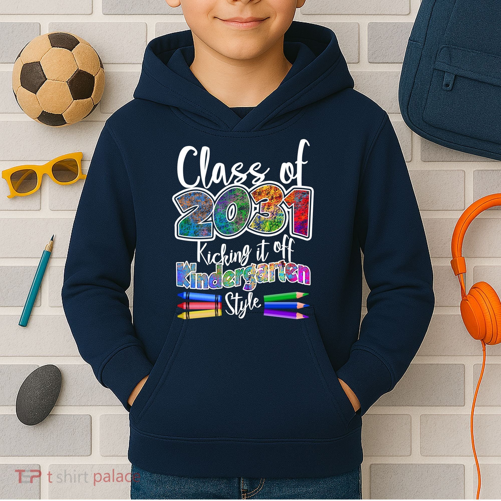 Class Of 2031 Kicking It Off Kindergarten Style Kids Hoodie