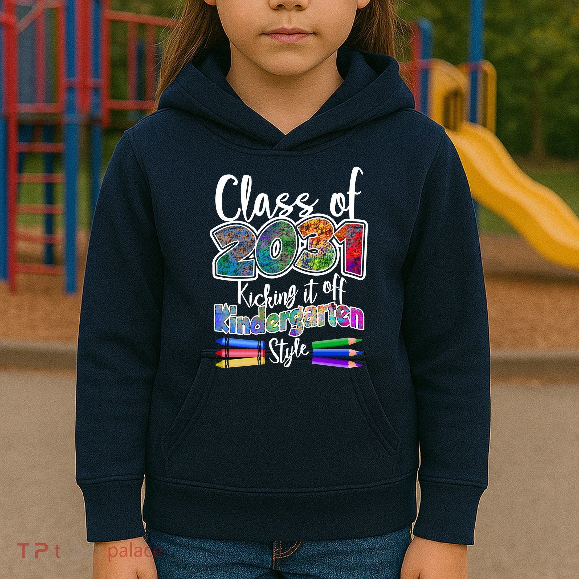 Class Of 2031 Kicking It Off Kindergarten Style Kids Hoodie