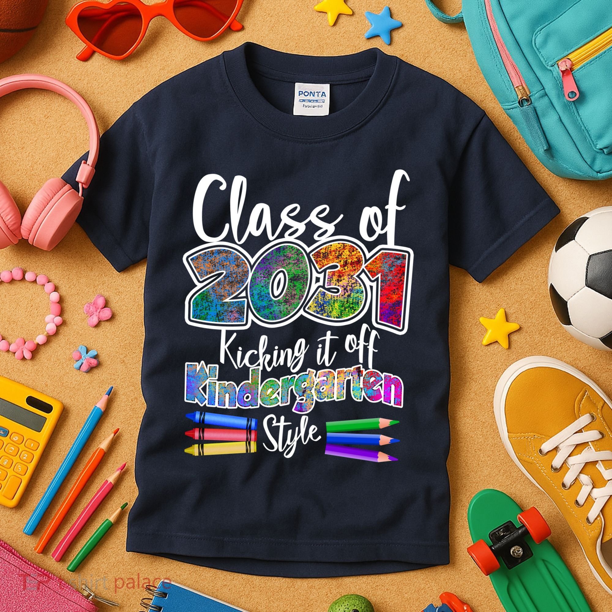 Class Of 2031 Kicking It Off Kindergarten Style Kids T-Shirt