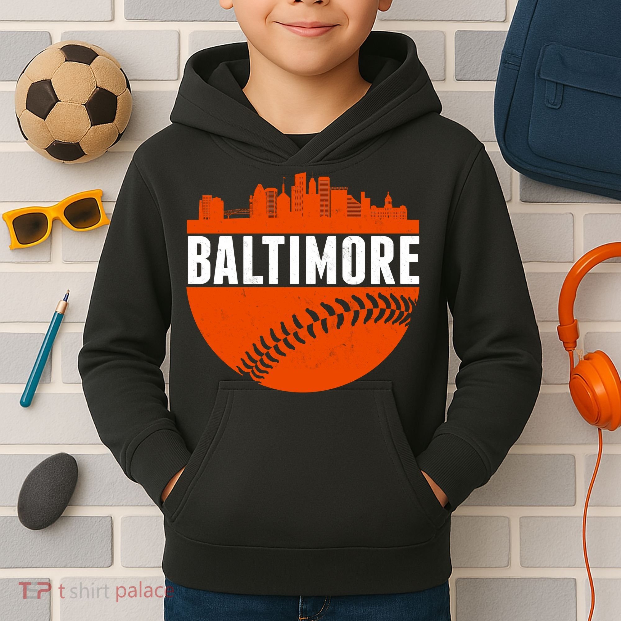 Classic Baltimore Skyline Baseball  Kids Hoodie