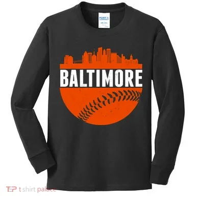 Classic Baltimore Skyline Baseball Kids Long Sleeve Shirt