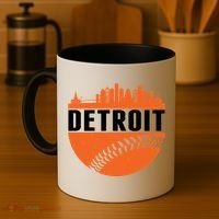 Classic Detroit Skyline Baseball  Coffee Mug thumb 4