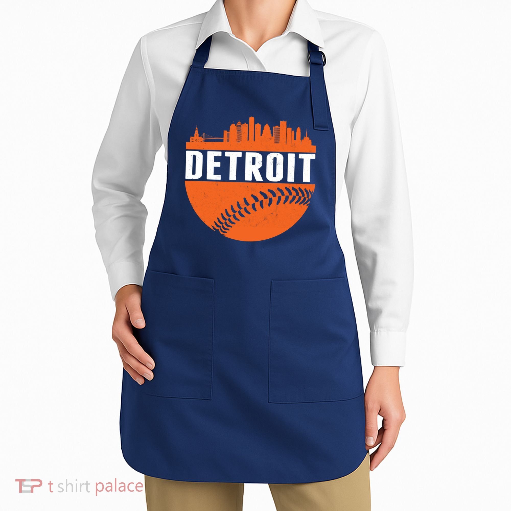 Classic Detroit Skyline Baseball  Apron