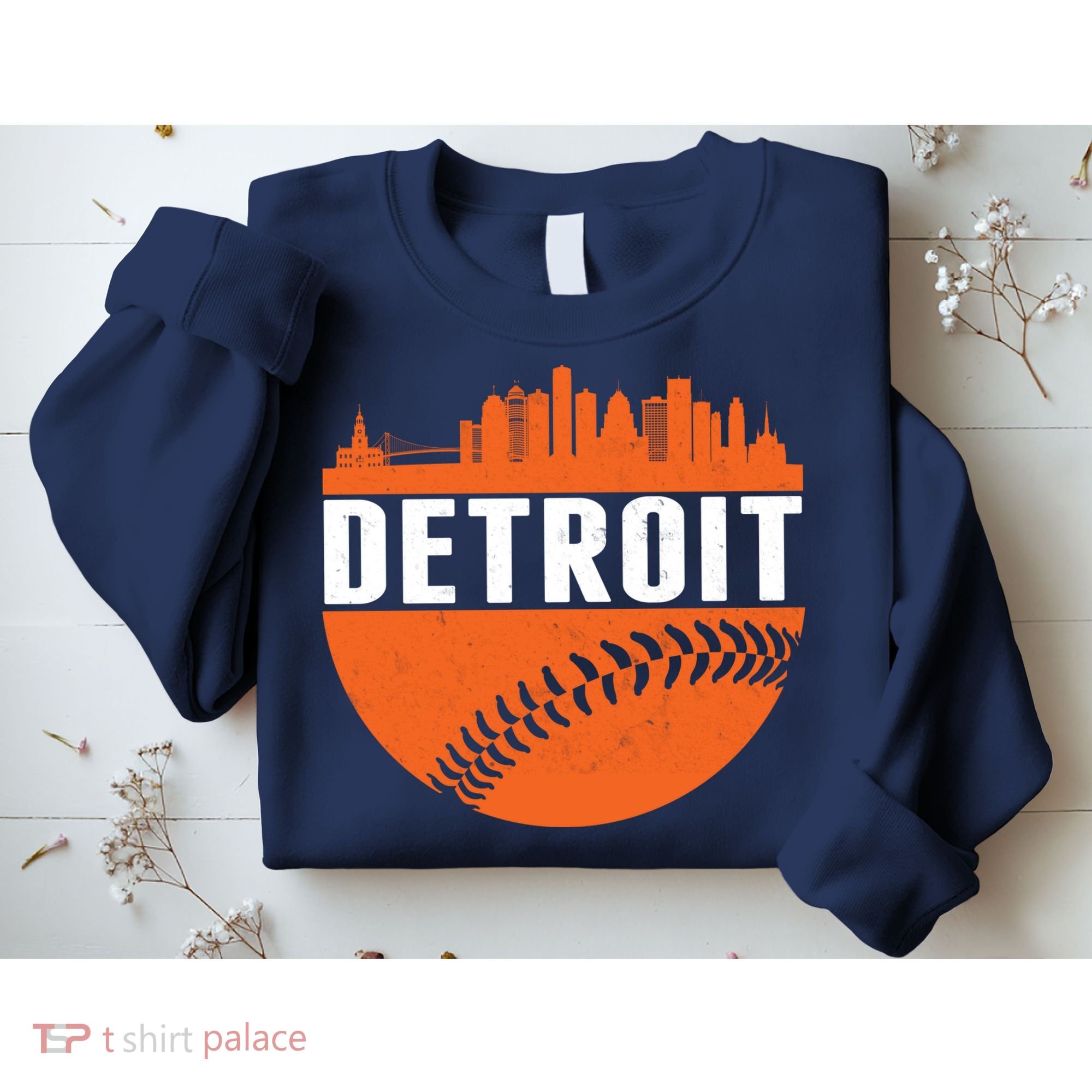 Classic Detroit Skyline Baseball  Sweatshirt