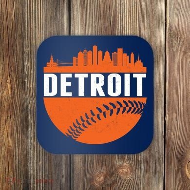 Classic Detroit Skyline Baseball  Coaster