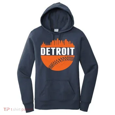 Classic Detroit Skyline Baseball  Women's Hoodie