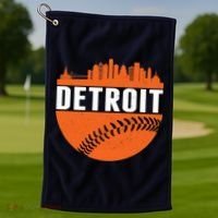 Classic Detroit Skyline Baseball  Golf Towel thumb 1