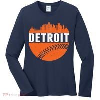 Classic Detroit Skyline Baseball  Women's Long Sleeve Shirt thumb 0