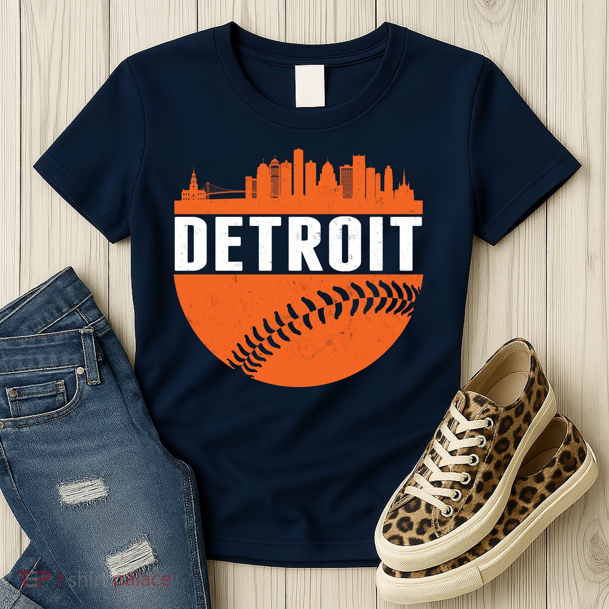 Classic Detroit Skyline Baseball  Women's T-Shirt