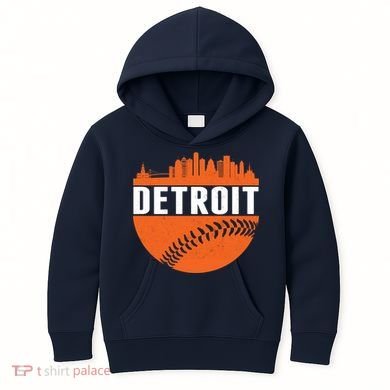 Classic Detroit Skyline Baseball  Kids Hoodie
