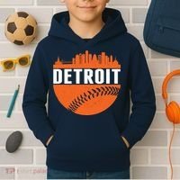 Classic Detroit Skyline Baseball  Kids Hoodie thumb 2