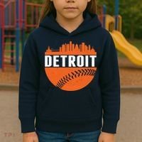 Classic Detroit Skyline Baseball  Kids Hoodie thumb 3