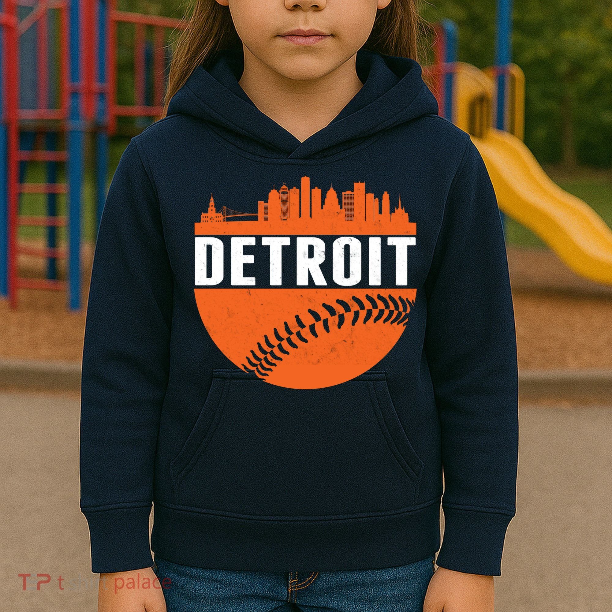 Classic Detroit Skyline Baseball  Kids Hoodie