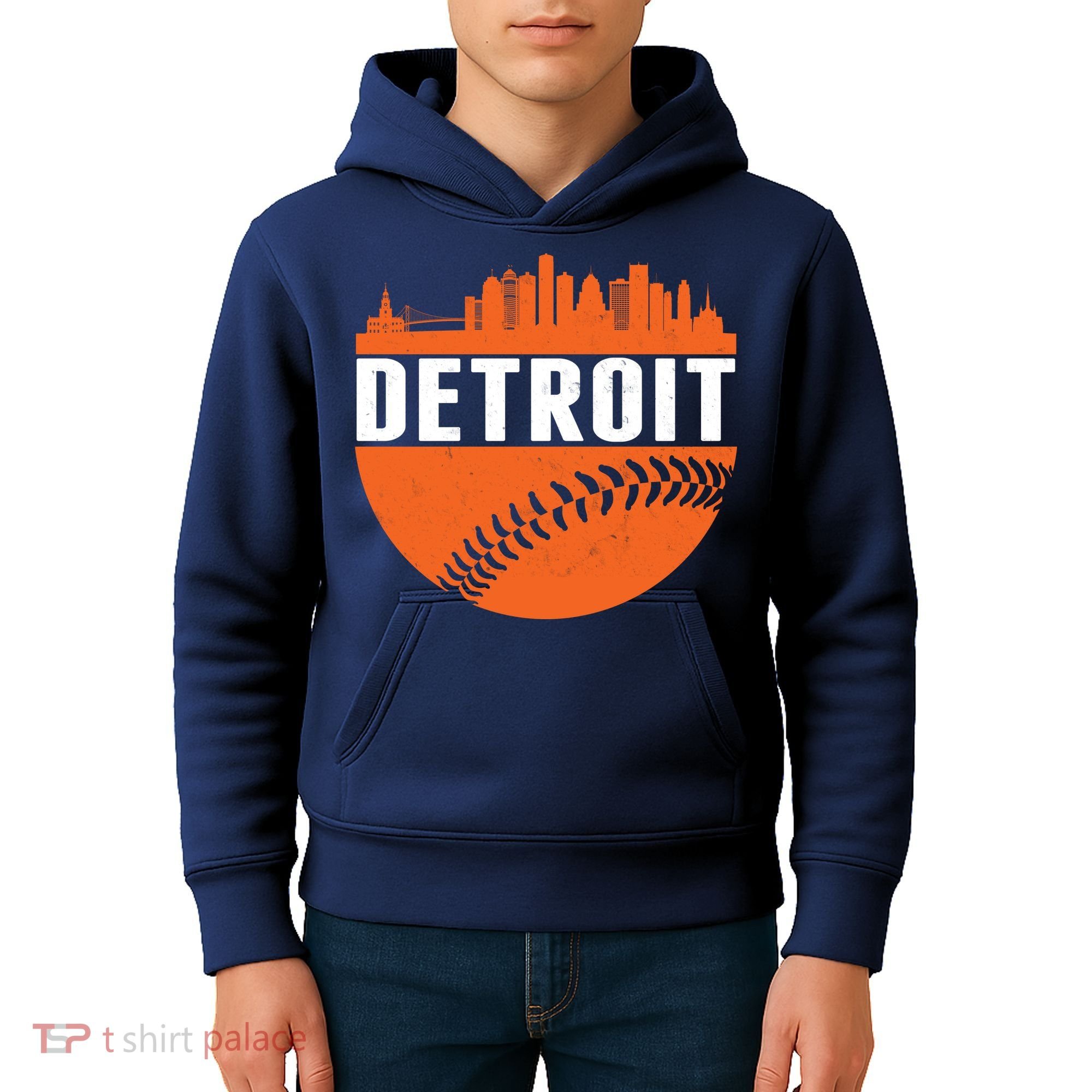Classic Detroit Skyline Baseball  Kids Hoodie