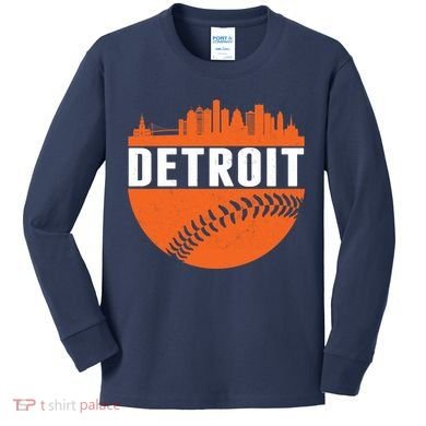 Classic Detroit Skyline Baseball  Kids Long Sleeve Shirt