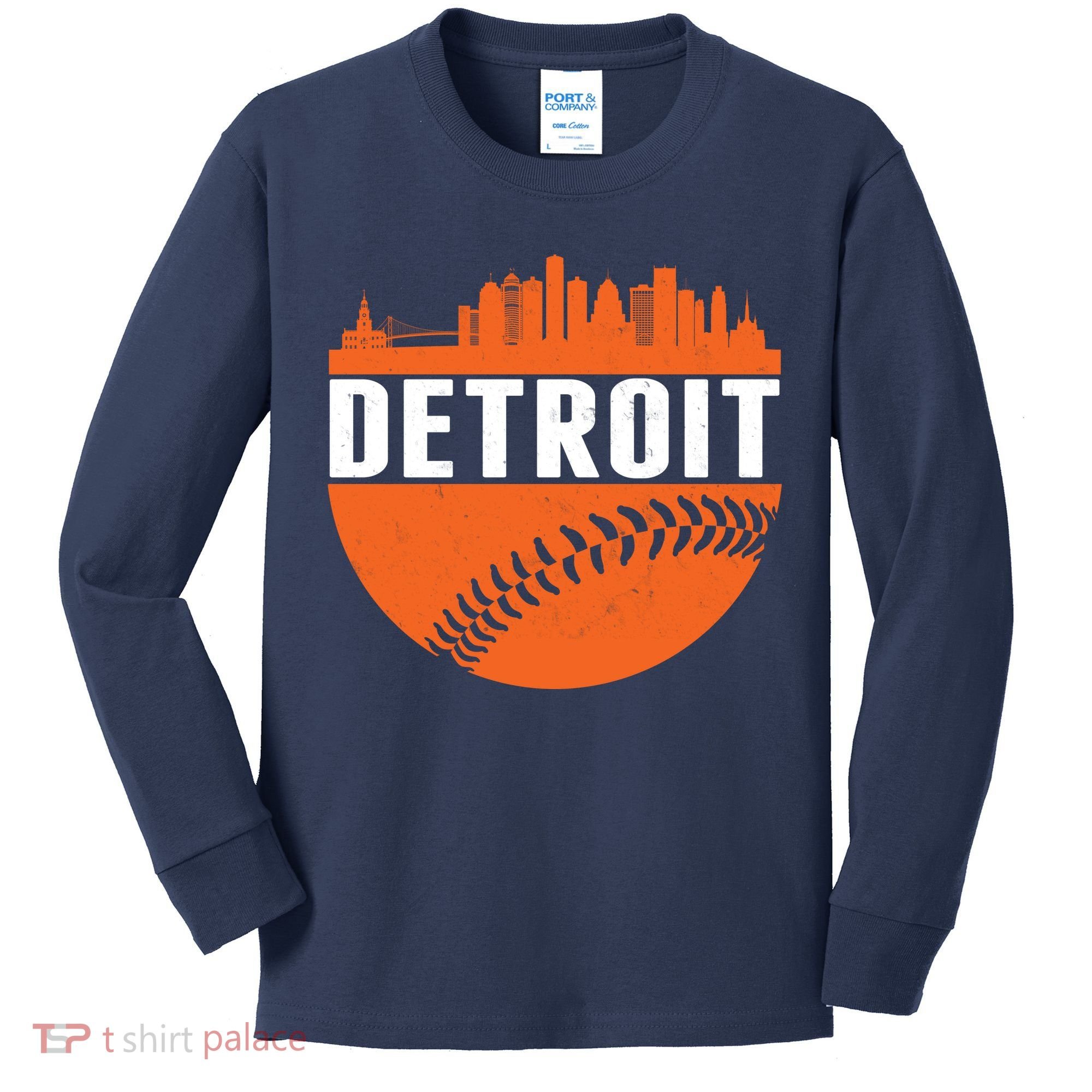 Classic Detroit Skyline Baseball  Kids Long Sleeve Shirt
