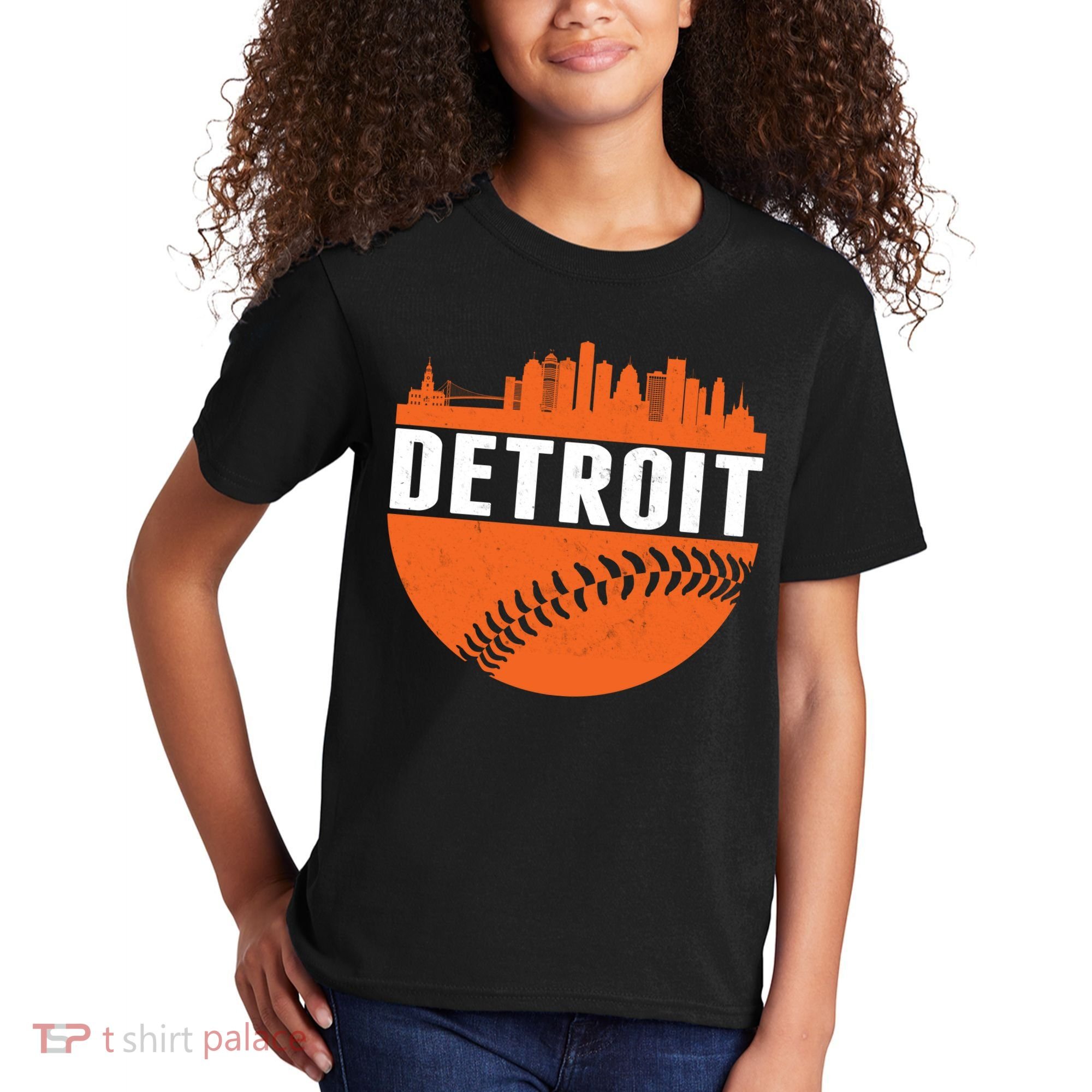 Classic Detroit Skyline Baseball  Kids T-Shirt
