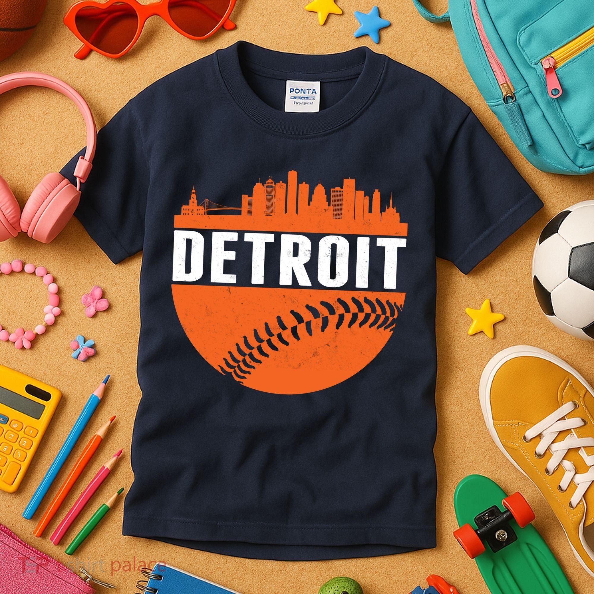 Classic Detroit Skyline Baseball  Kids T-Shirt