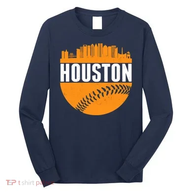 Classic Houston Skyline Baseball Long Sleeve Shirt