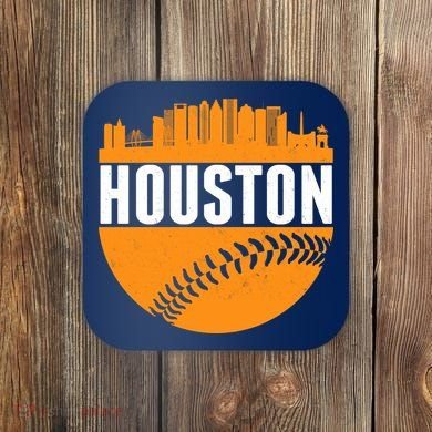 Classic Houston Skyline Baseball  Coaster
