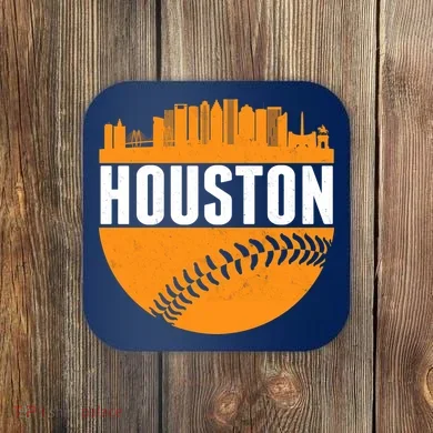 Classic Houston Skyline Baseball  Coaster