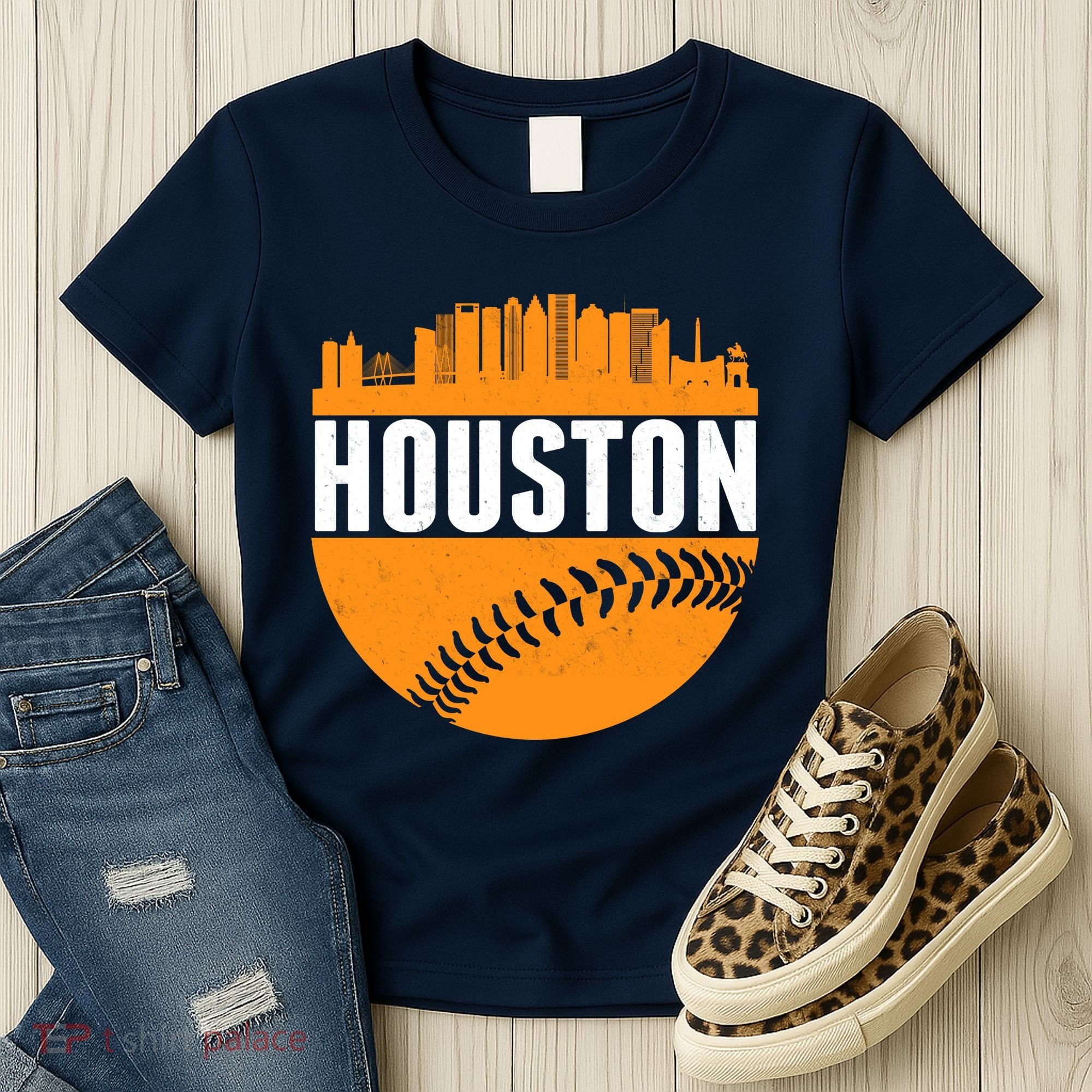 Classic Houston Skyline Baseball  Women's T-Shirt