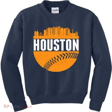Classic Houston Skyline Baseball  Kids Sweatshirt