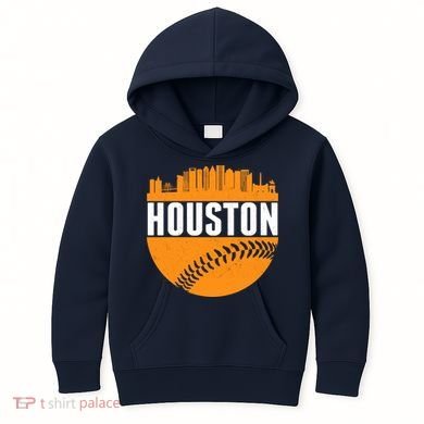 Classic Houston Skyline Baseball  Kids Hoodie