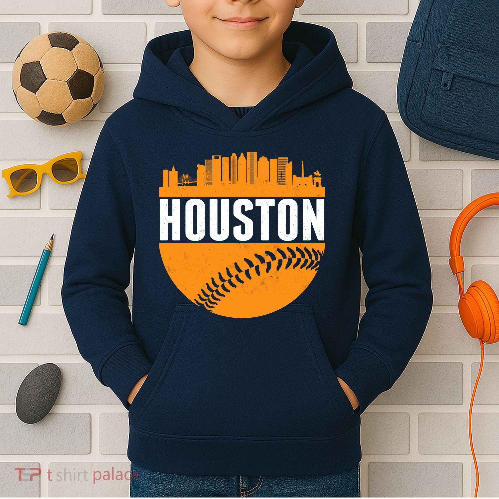 Classic Houston Skyline Baseball  Kids Hoodie