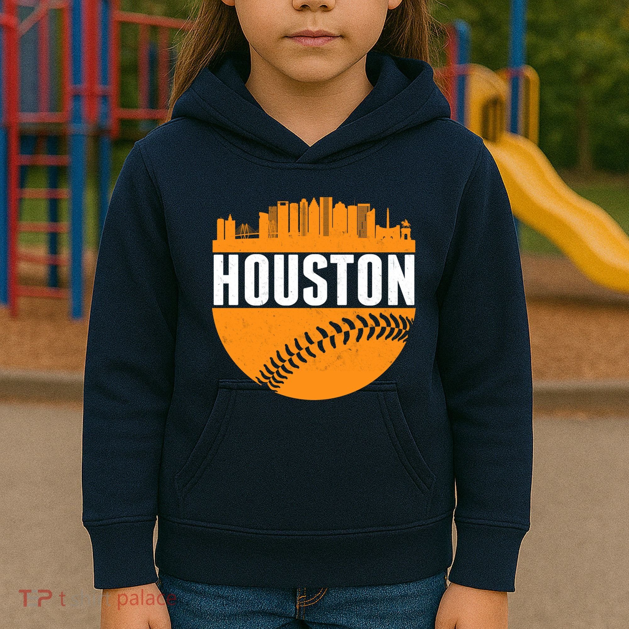 Classic Houston Skyline Baseball  Kids Hoodie