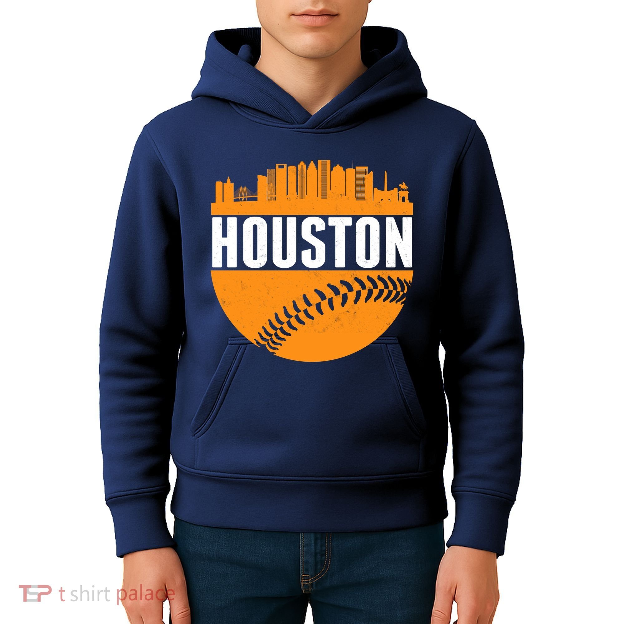 Classic Houston Skyline Baseball  Kids Hoodie