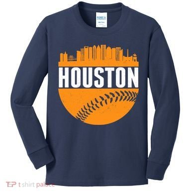 Classic Houston Skyline Baseball  Kids Long Sleeve Shirt