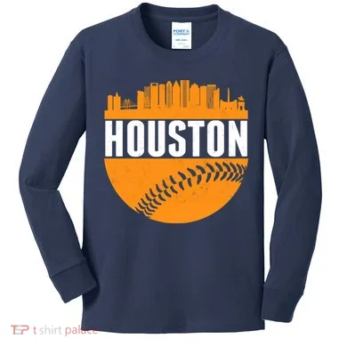 Classic Houston Skyline Baseball Kids Long Sleeve Shirt