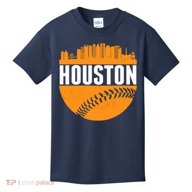 Classic Houston Skyline Baseball  Kids T-Shirt