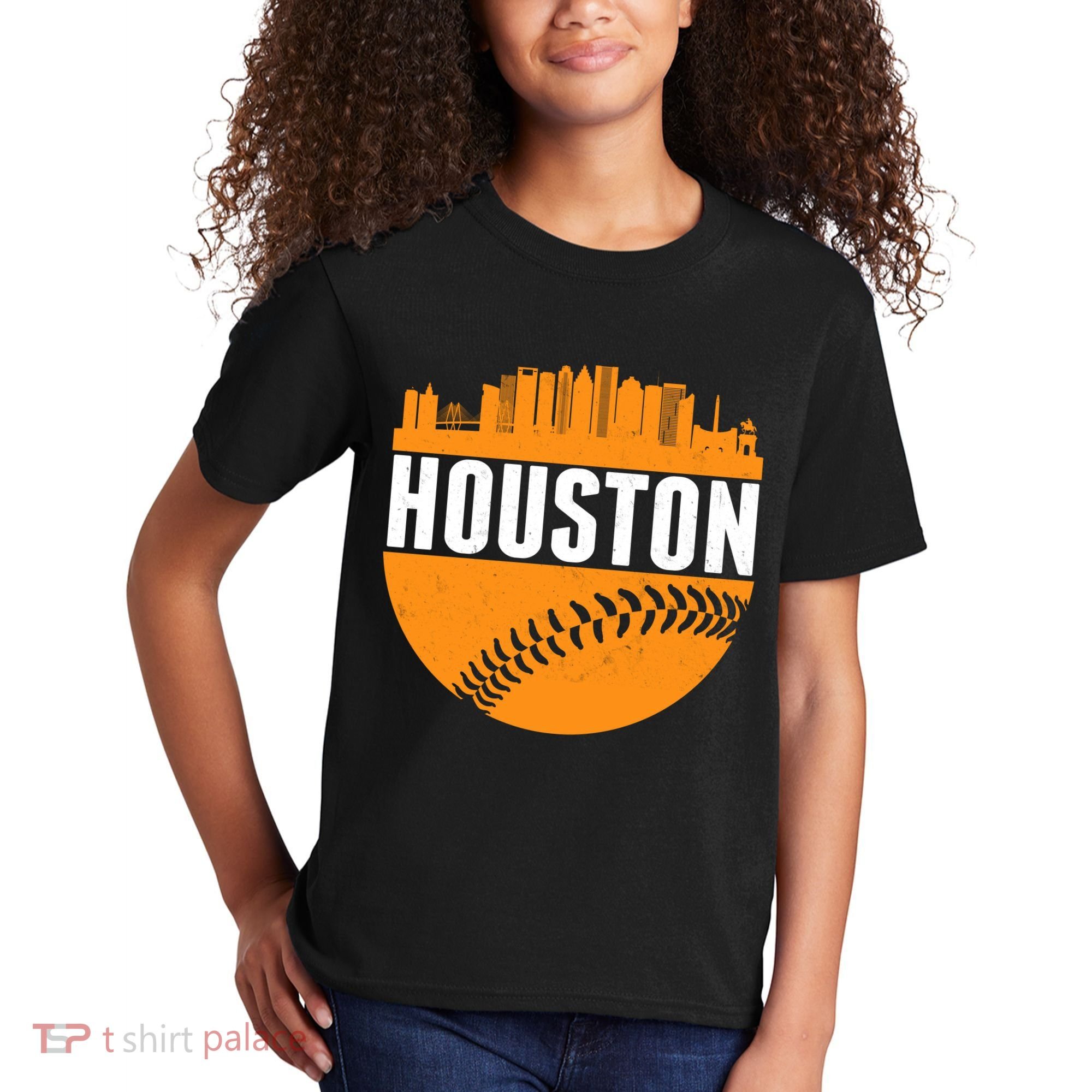 Classic Houston Skyline Baseball  Kids T-Shirt