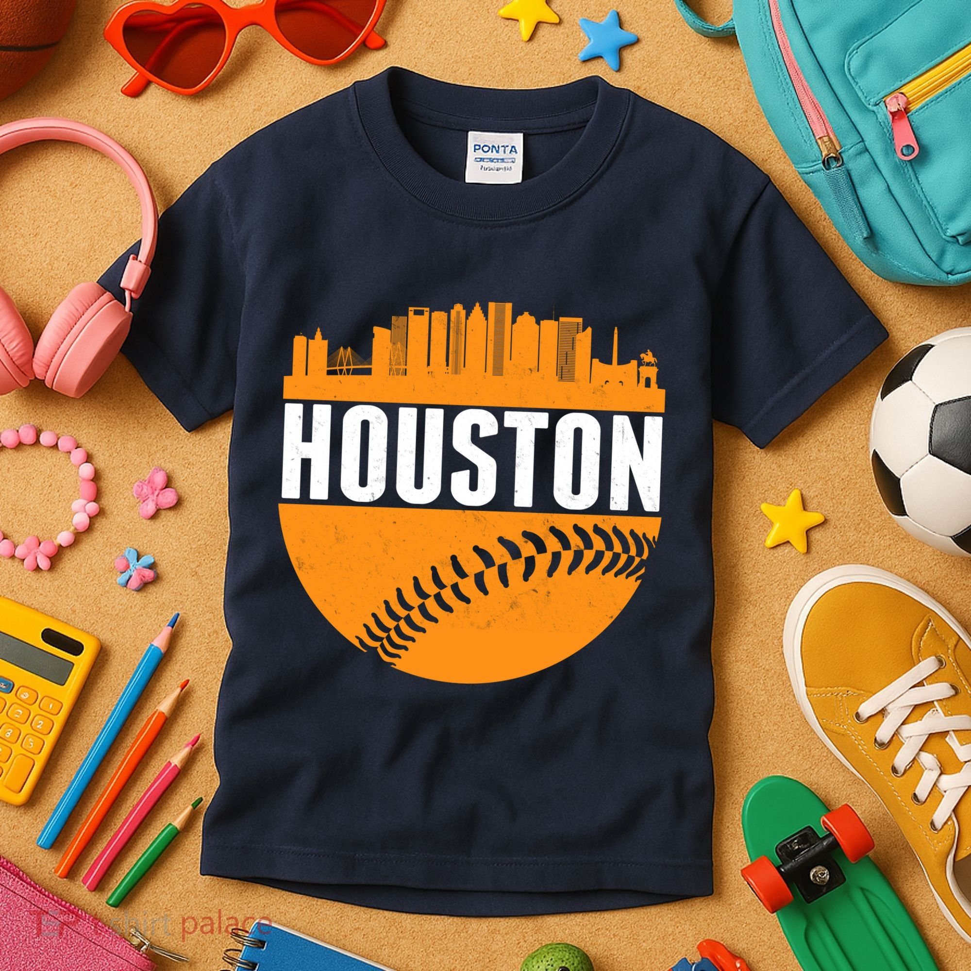Classic Houston Skyline Baseball  Kids T-Shirt