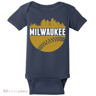 Classic Milwaukee Skyline Baseball  Baby Bodysuit